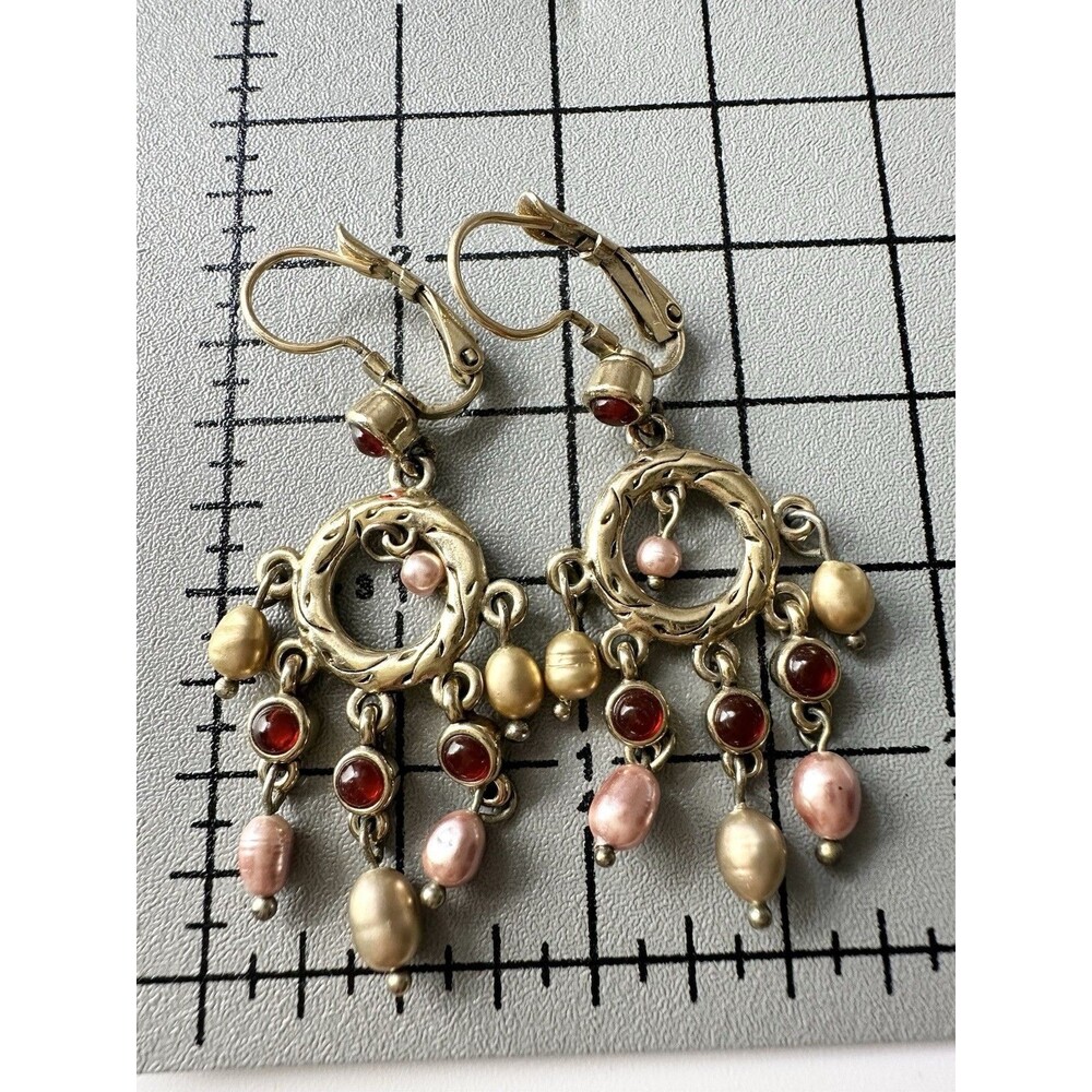 Monet Gold Tone Faux Pearl Chandelier Lever Back Earrings
